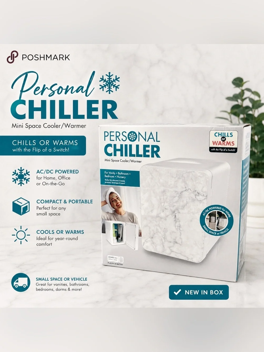NIB Personal Chiller Mini Fridge Cooler & Warmer Marble Print AC/DC